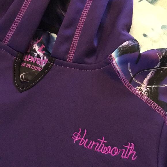 Huntworth, Large Girls Pull On Purple Camo Hoodie Sweatshirt Kangaroo Pockets - Picture 3 of 3